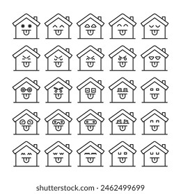 funny home emoticons set vector illustration