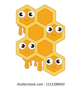 Funny Honey Honeycomb cartoon. Outlined illustration with thin line black stroke