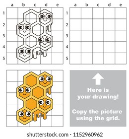 Funny honey honeycomb, the educational game with simple game level. Copy the picture.