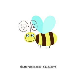 Funny honeybee vector illustration isolated on white background. Cute insect, comic bug, smiling wildlife character in cartoon style.