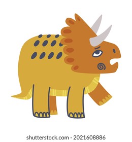 Funny Horned Dinosaur as Cute Prehistoric Creature and Comic Jurassic Predator Vector Illustration
