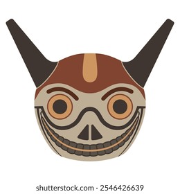 Funny horned skull. Ethnic South American mask. Indigenous Wari or Huari culture from ancient Peru.