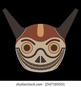 Funny horned skull. Ethnic South American mask. Indigenous Wari or Huari culture from ancient Peru.