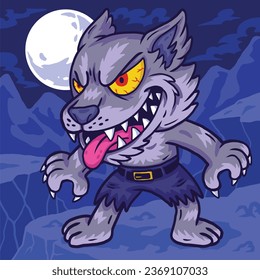 Funny horror werewolf monster character illustration in comic style 