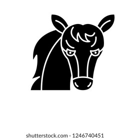 Funny horse black icon, vector sign on isolated background. Funny horse concept symbol, illustration 