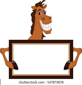 funny horse cartoon with blank sign