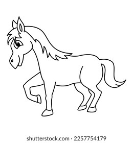 Funny horse cartoon characters vector illustration. For kids coloring book.