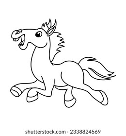 Funny horse cartoon characters vector illustration. For kids coloring book.