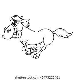 Funny horse cartoon for coloring book.