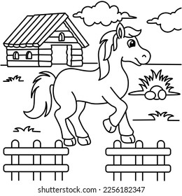 Graciosa página de coloración vectorial de dibujos animados de caballos