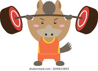 Funny Horse Character Lifting Meat Barbell - 2026 Zodiac Illustration