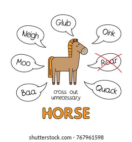 Funny horse kids learning game. Vector design for children