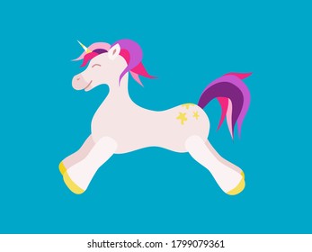 funny horse unicorn on a blue background. flat style vector new version