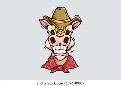 Funny horse wearing bandana cartoon mascot logo template