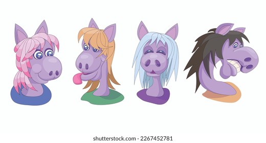 Funny horses stickers icons.Vector illustration