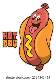 Funny Hot dog cartoon mascot character with lettering text. Best for sticker, logo, and mascot with street food and fast food restaurant themes