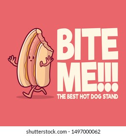 Funny Hot dog character running vector illustration. Fast food, Brand, marketing design concept