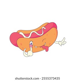 funny hot dog illustration with mocking face