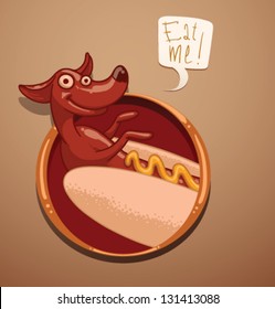 Funny Hot Dog label, vector