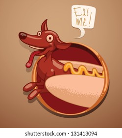 Funny Hot Dog label, vector