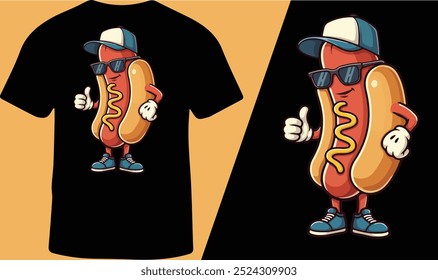 Funny Hot Dog T-Shirt Design for Men and Women, Vector Illustration.