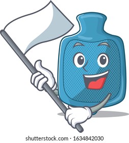 Funny hot water bag cartoon character style holding a standing flag