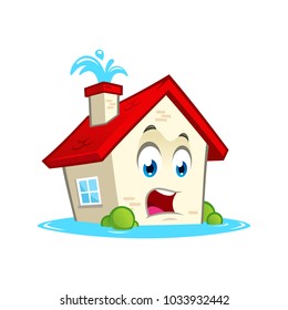 Funny House Character With Water Leaks, Cartoon Style