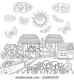 Funny Houses Butterflies Your Coloring Page Stock Vector (royalty Free 