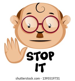 Funny human caracter with stop it sign, illustration, vector on white background.