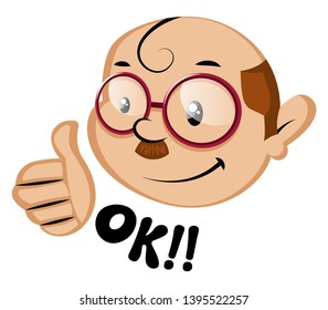 Funny human emoji with a ok!! letters, illustration, vector on white background.
