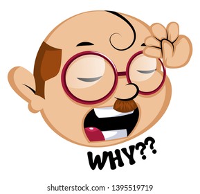 Funny human emoji with a why signal, illustration, vector on white background.