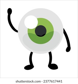 Funny human eye waving hand on white background