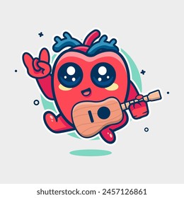 funny human heart organ character mascot playing guitar isolated cartoon