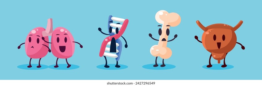 Funny Human Internal Body Organ Character Vector Set