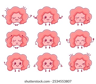 Funny human organ intestine character with vector hand drawn cartoon kawaii character