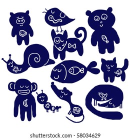 Funny hungry animal collection in cartoon style