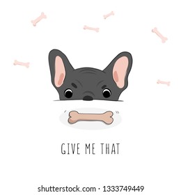 Funny hungry dog needed a bone. Cartoon pet character.  