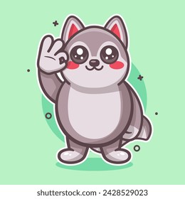 funny husky dog animal character mascot with ok sign hand gesture isolated cartoon