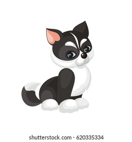 Funny husky puppy. Vector illustration in cartoon style.