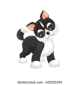 Funny husky puppy. Vector illustration in cartoon style.