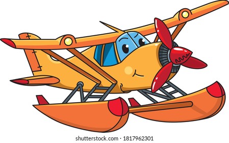 Funny hydroplane. Airplane vector illustration