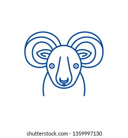 Funny ibex line icon concept. Funny ibex flat  vector symbol, sign, outline illustration.