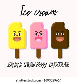 Funny ice cream, ice cream 3 taste such as banana strawberry and chocolate. Enjoy your sweet.