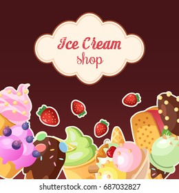 Funny ice cream background. Vector illustration