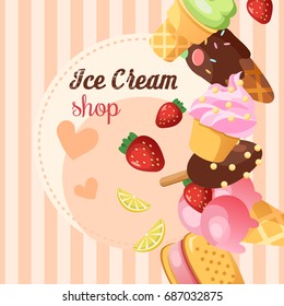 Funny ice cream background. Vector illustration