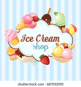 Funny ice cream background. Vector illustration
