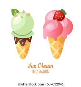 Funny ice cream background. Vector illustration