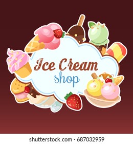 Funny ice cream background. Vector illustration