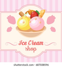 Funny ice cream background. Vector illustration