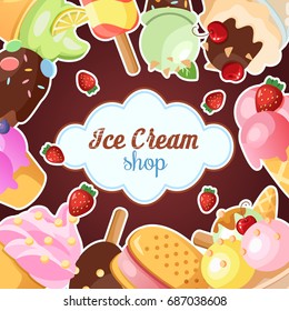 Funny ice cream background. Vector illustration